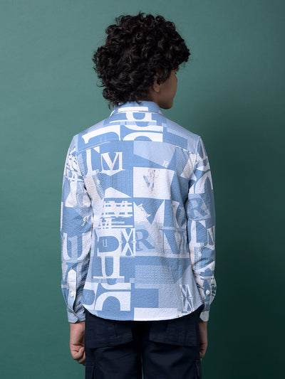 Blue Typographic Print Shirt-Boys Shirts-Crimsoune Club