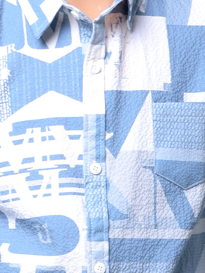 Blue Typographic Print Shirt-Boys Shirts-Crimsoune Club