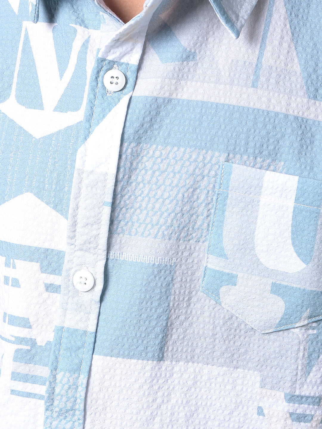 Blue Typographic Print Shirt-Boys Shirts-Crimsoune Club