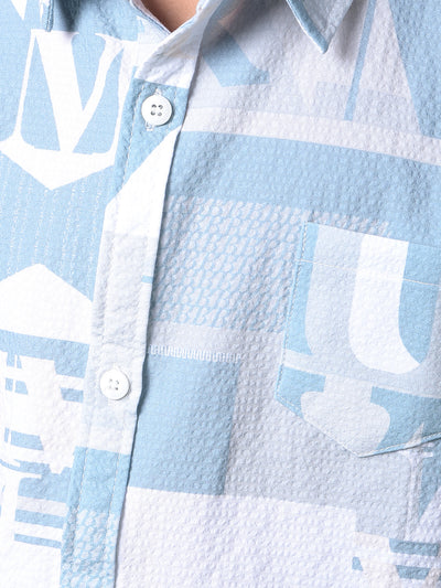 Blue Typographic Print Shirt-Boys Shirts-Crimsoune Club