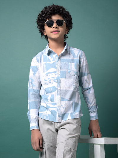 Blue Typographic Print Shirt-Boys Shirts-Crimsoune Club