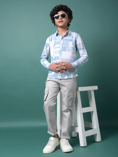 Blue Typographic Print Shirt-Boys Shirts-Crimsoune Club