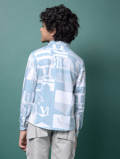Blue Typographic Print Shirt-Boys Shirts-Crimsoune Club