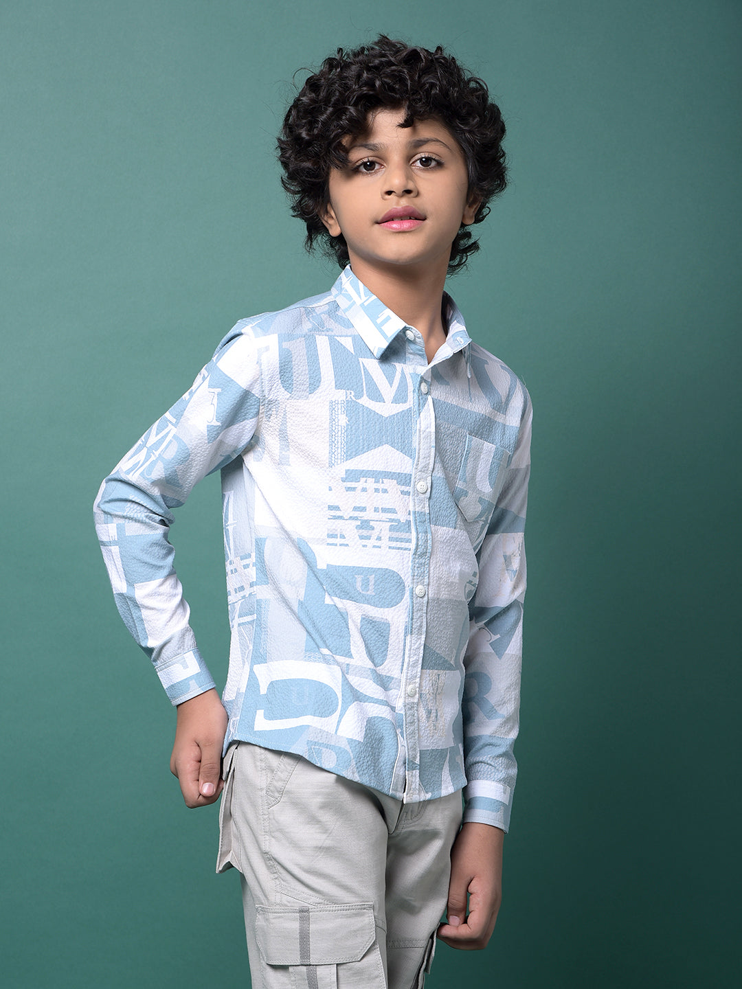 Blue Typographic Print Shirt-Boys Shirts-Crimsoune Club