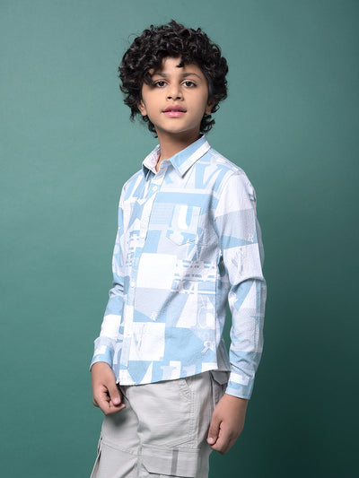 Blue Typographic Print Shirt-Boys Shirts-Crimsoune Club