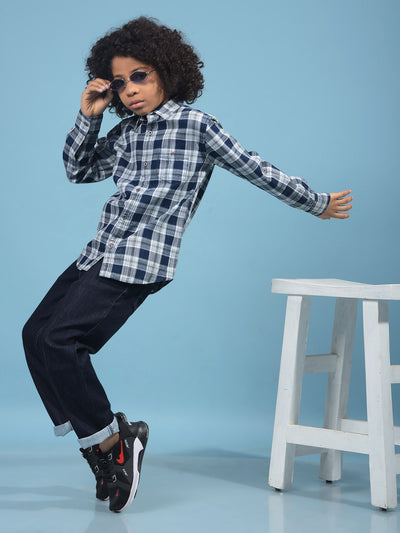Navy Blue Checked 100% Cotton Shirt-Boys Shirts-Crimsoune Club