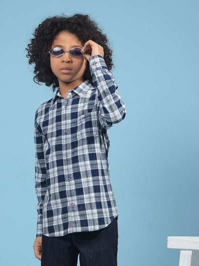 Navy Blue Checked 100% Cotton Shirt-Boys Shirts-Crimsoune Club