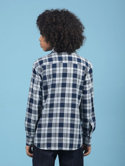 Navy Blue Checked 100% Cotton Shirt-Boys Shirts-Crimsoune Club
