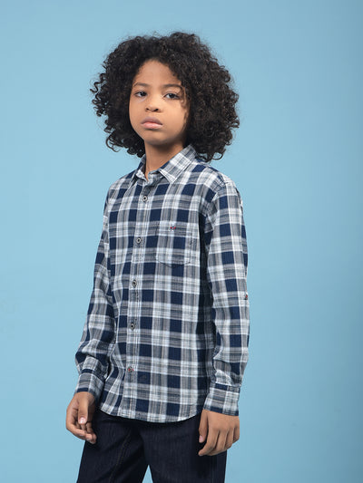 Navy Blue Checked 100% Cotton Shirt-Boys Shirts-Crimsoune Club