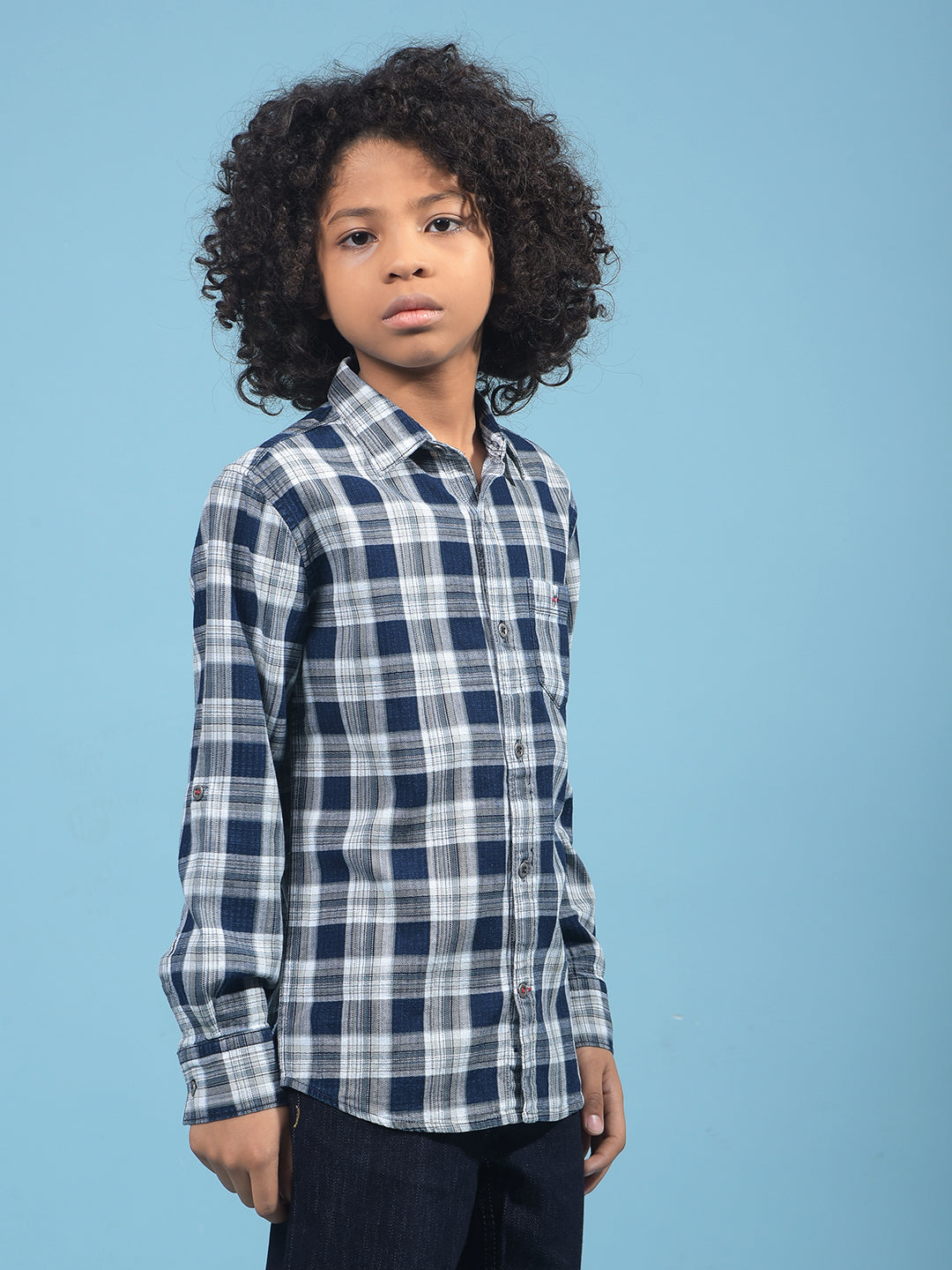 Navy Blue Checked 100% Cotton Shirt-Boys Shirts-Crimsoune Club