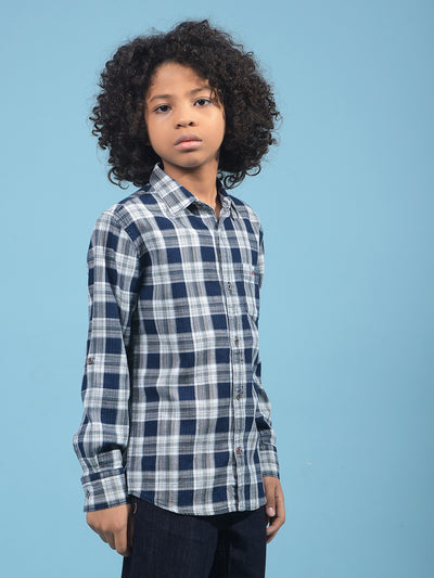 Navy Blue Checked 100% Cotton Shirt-Boys Shirts-Crimsoune Club