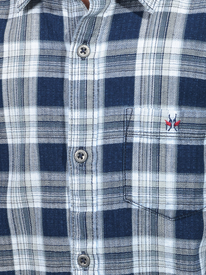 Navy Blue Checked 100% Cotton Shirt-Boys Shirts-Crimsoune Club