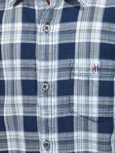 Navy Blue Checked 100% Cotton Shirt-Boys Shirts-Crimsoune Club
