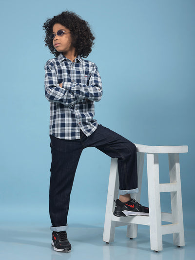 Navy Blue Checked 100% Cotton Shirt-Boys Shirts-Crimsoune Club
