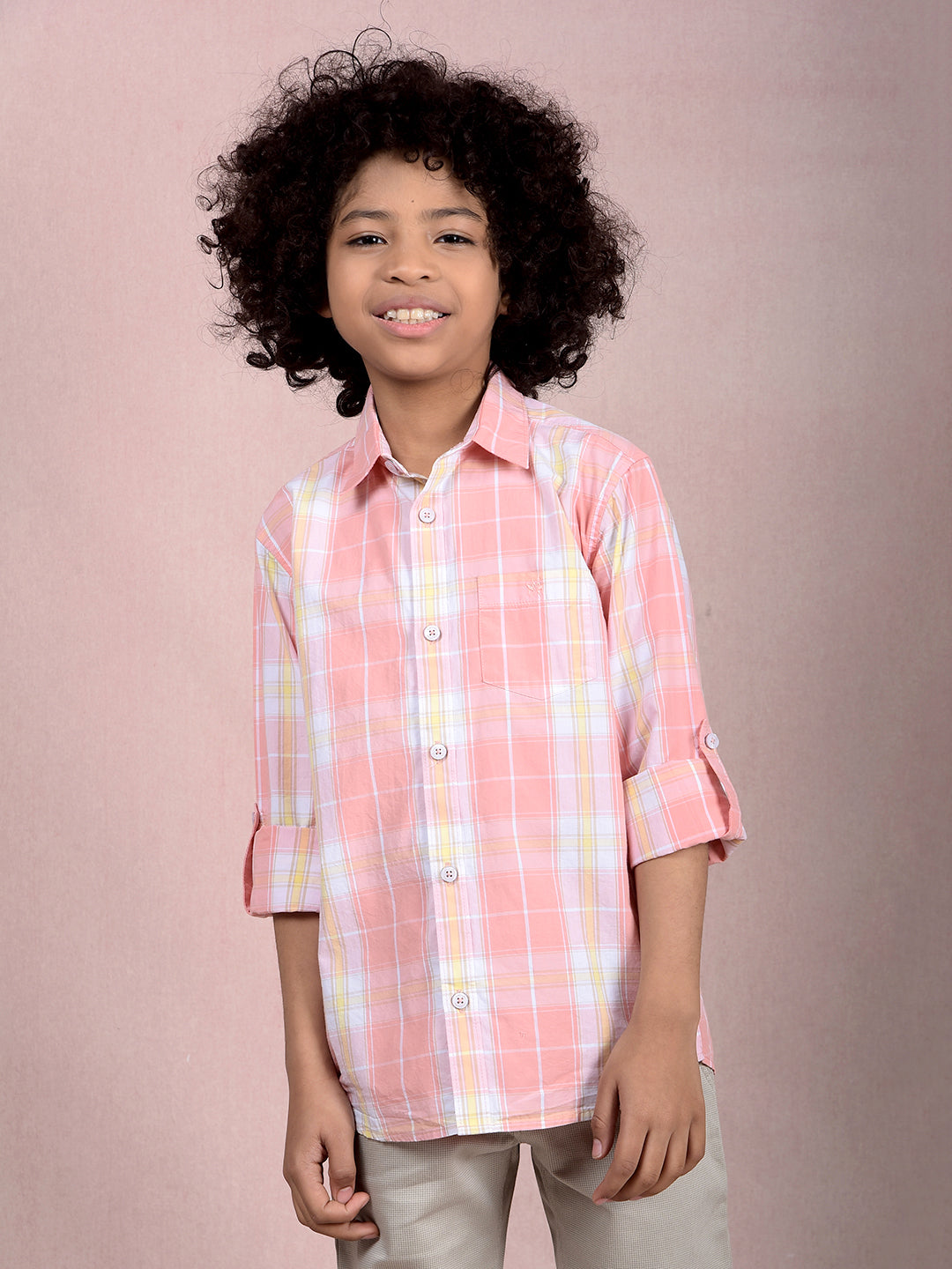 Peach Checked 100% Cotton Shirt-Boys Shirts-Crimsoune Club