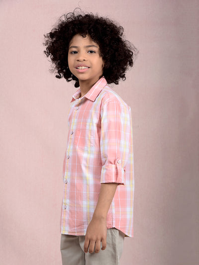 Peach Checked 100% Cotton Shirt-Boys Shirts-Crimsoune Club