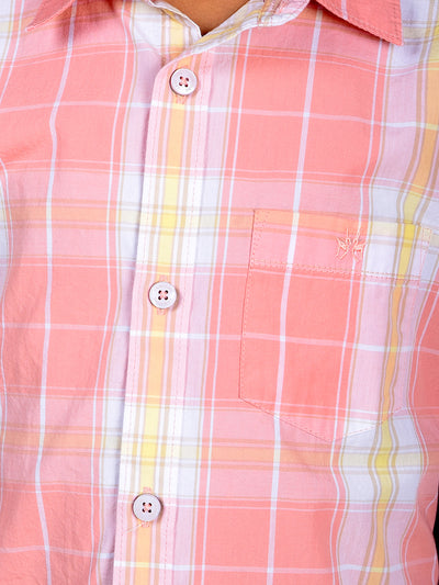 Peach Checked 100% Cotton Shirt-Boys Shirts-Crimsoune Club