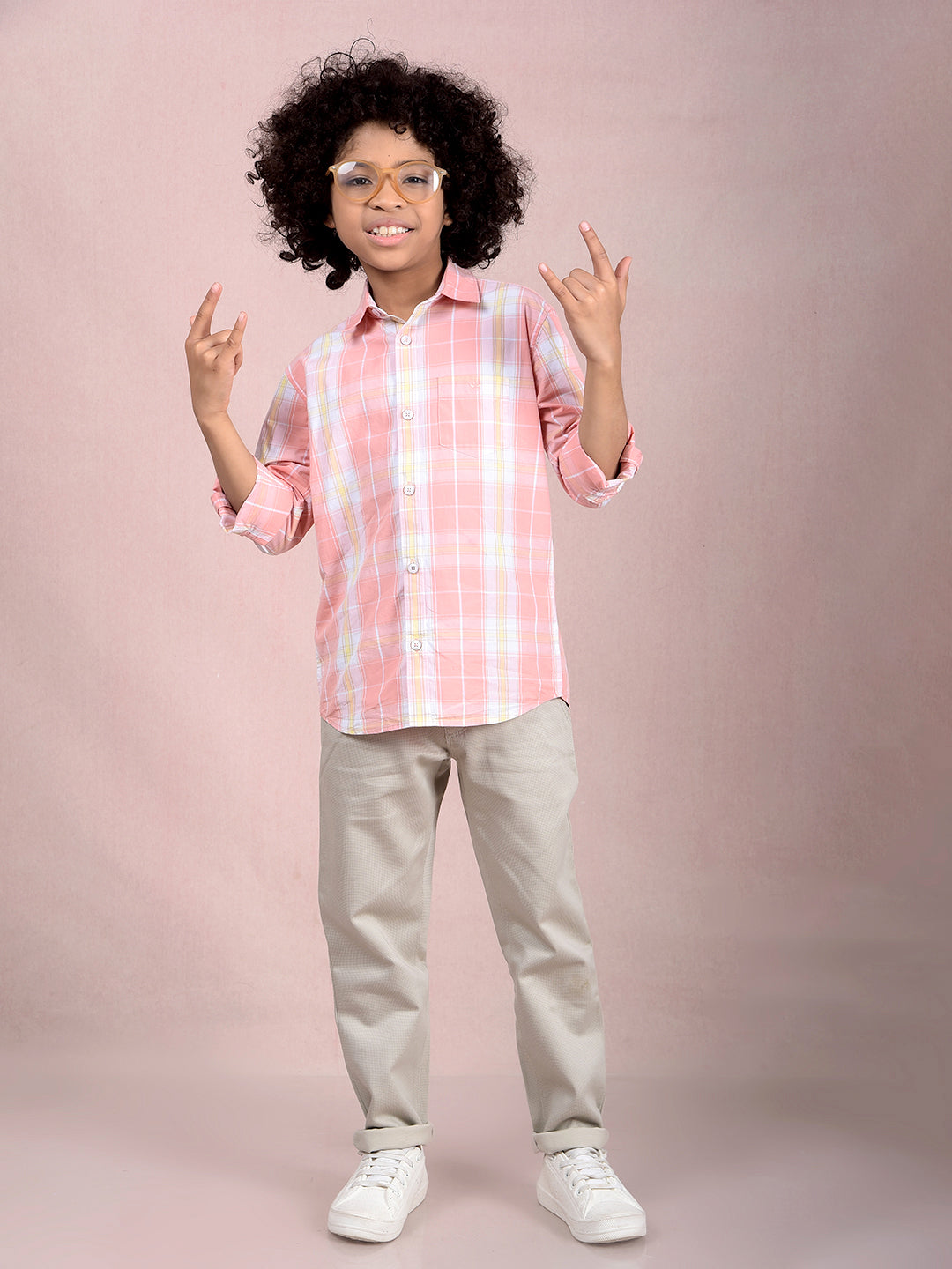 Peach Checked 100% Cotton Shirt-Boys Shirts-Crimsoune Club