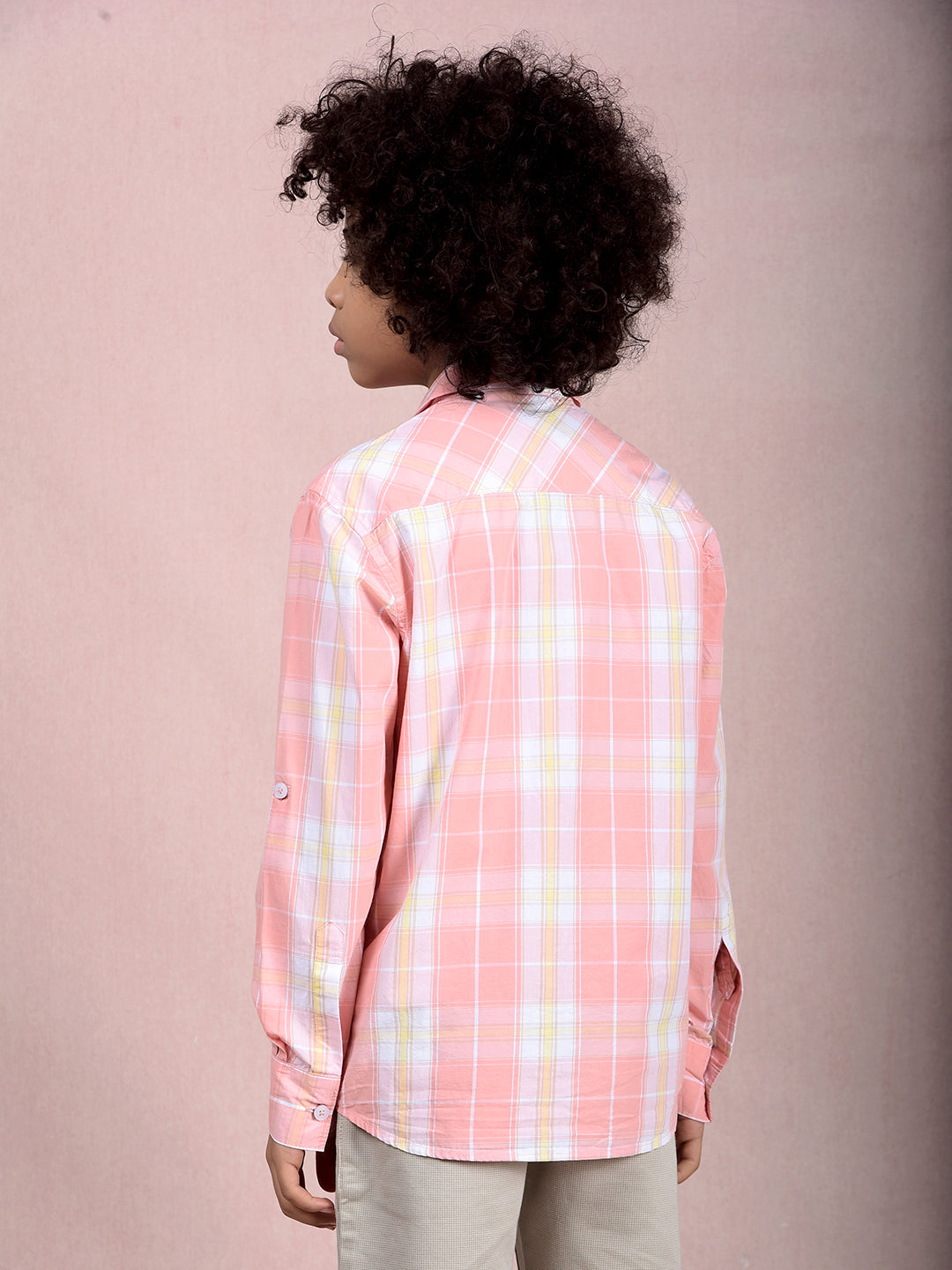 Peach Checked 100% Cotton Shirt-Boys Shirts-Crimsoune Club