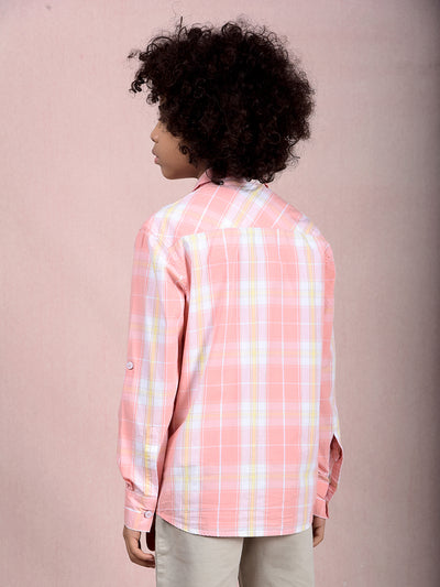 Peach Checked 100% Cotton Shirt-Boys Shirts-Crimsoune Club