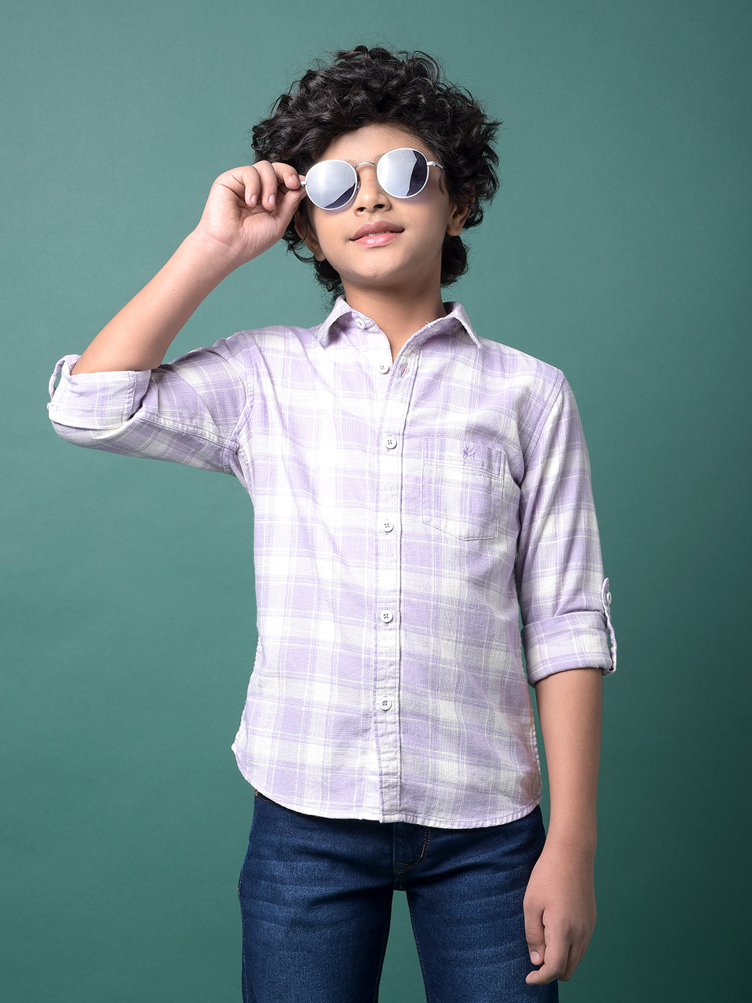 Purple Checked 100% Cotton Shirt-Boys Shirts-Crimsoune Club