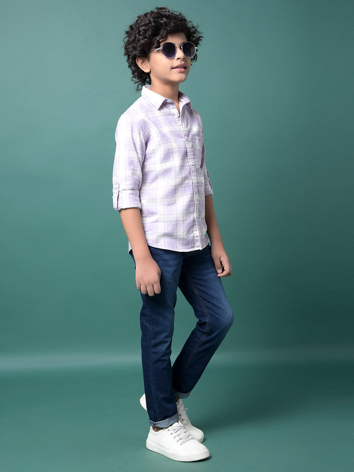 Purple Checked 100% Cotton Shirt-Boys Shirts-Crimsoune Club