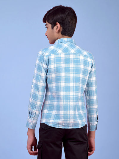 Blue Checked 100% Cotton Button-Down Collar Shirt-Boys Shirts-Crimsoune Club