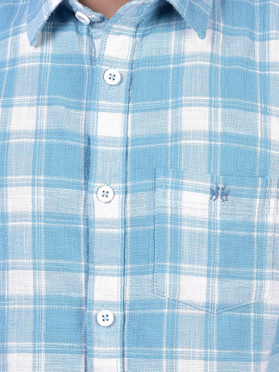 Blue Checked 100% Cotton Button-Down Collar Shirt-Boys Shirts-Crimsoune Club
