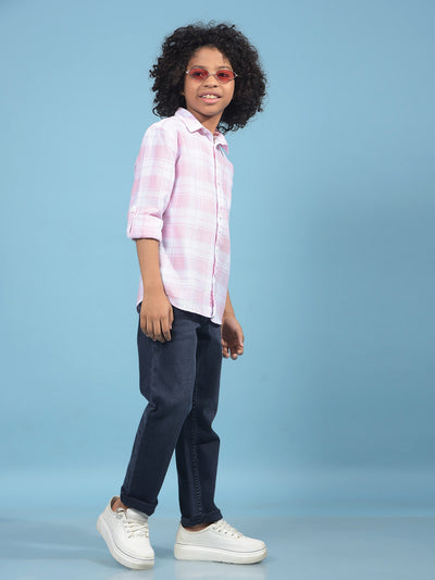 Pink Checked 100% Cotton Shirt-Boys Shirts-Crimsoune Club