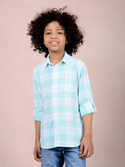Green Checked 100% Cotton Knitted Shirt-Boys Shirts-Crimsoune Club