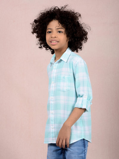 Green Checked 100% Cotton Knitted Shirt-Boys Shirts-Crimsoune Club