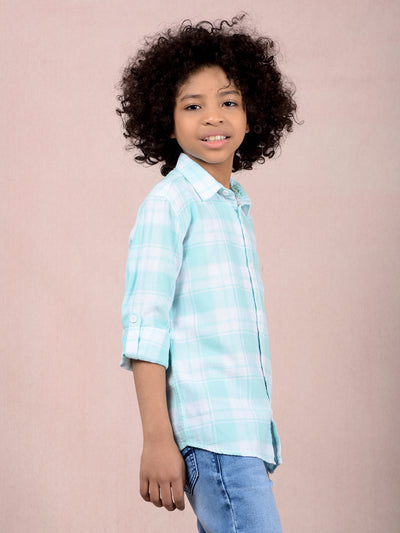Green Checked 100% Cotton Knitted Shirt-Boys Shirts-Crimsoune Club