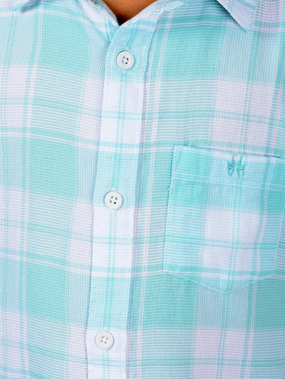 Green Checked 100% Cotton Knitted Shirt-Boys Shirts-Crimsoune Club