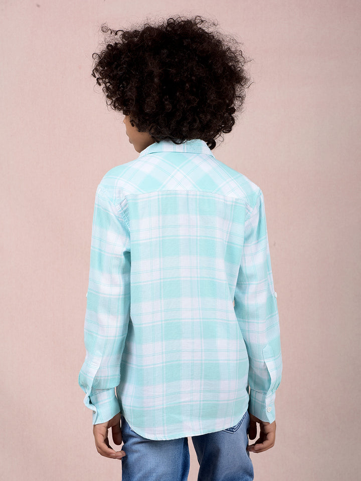 Green Checked 100% Cotton Knitted Shirt-Boys Shirts-Crimsoune Club