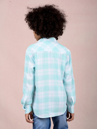 Green Checked 100% Cotton Knitted Shirt-Boys Shirts-Crimsoune Club