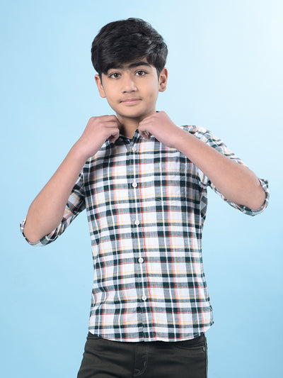 Orange Checked 100% Cotton Button-Down Collar Shirt-Boys Shirts-Crimsoune Club