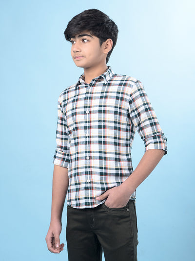 Orange Checked 100% Cotton Button-Down Collar Shirt-Boys Shirts-Crimsoune Club