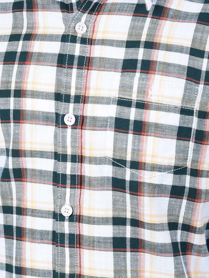 Orange Checked 100% Cotton Button-Down Collar Shirt-Boys Shirts-Crimsoune Club