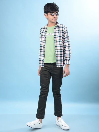 Orange Checked 100% Cotton Button-Down Collar Shirt-Boys Shirts-Crimsoune Club