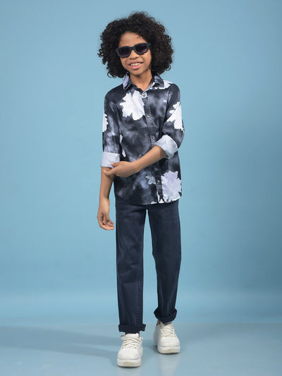 Grey Floral Print Shirt-Boys Shirts-Crimsoune Club