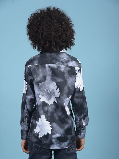 Grey Floral Print Shirt-Boys Shirts-Crimsoune Club