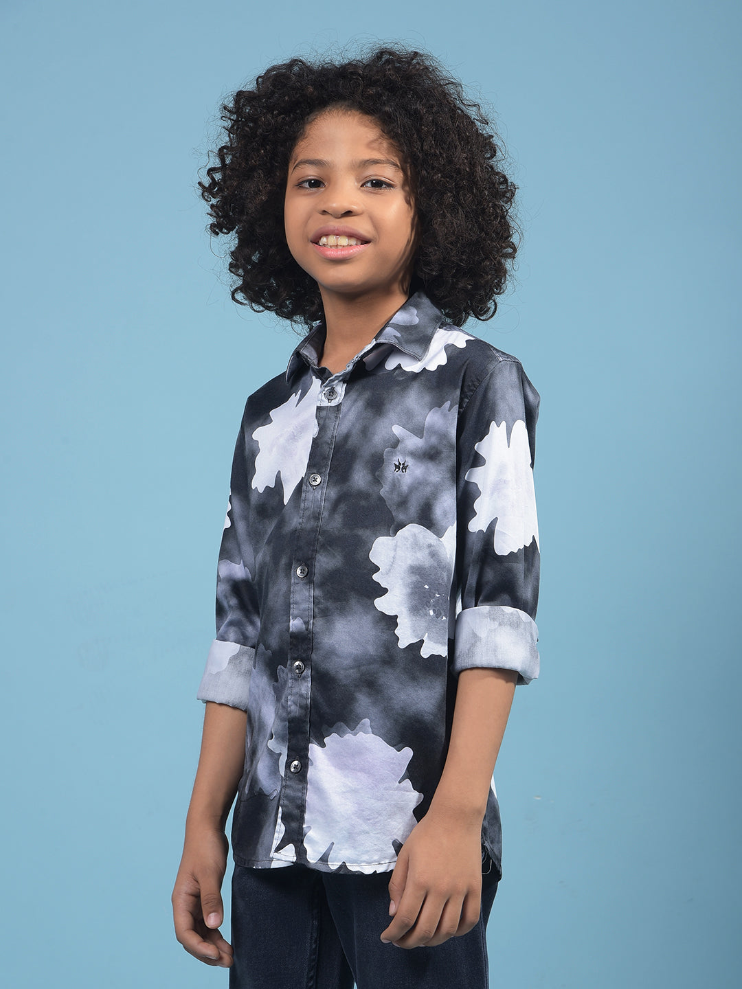 Grey Floral Print Shirt-Boys Shirts-Crimsoune Club