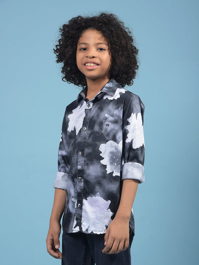 Grey Floral Print Shirt-Boys Shirts-Crimsoune Club