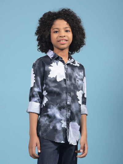 Grey Floral Print Shirt-Boys Shirts-Crimsoune Club
