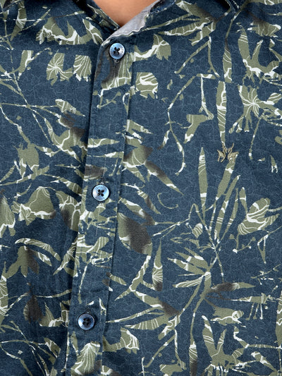 Green Floral Print 100% Cotton Shirt-Boys Shirts-Crimsoune Club