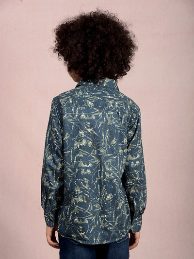 Green Floral Print 100% Cotton Shirt-Boys Shirts-Crimsoune Club