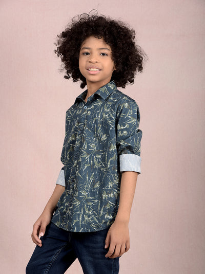 Green Floral Print 100% Cotton Shirt-Boys Shirts-Crimsoune Club