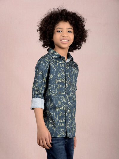 Green Floral Print 100% Cotton Shirt-Boys Shirts-Crimsoune Club