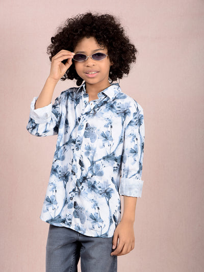 Grey Floral Print Shirt-Boys Shirts-Crimsoune Club
