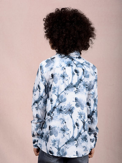 Grey Floral Print Shirt-Boys Shirts-Crimsoune Club